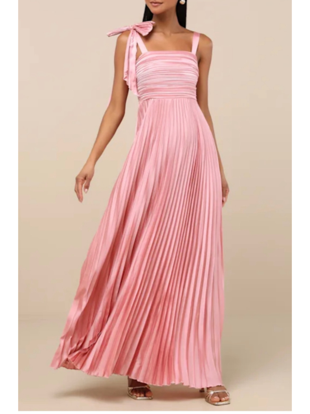 Lulus Womens
Gorgeous Purpose Pink Satin Pleated Sleeveless Bow Maxi Dress SizeS